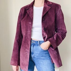 Vintage Y2K Croft & Barrow Purple Suede Leather Button Up Utility Jacket